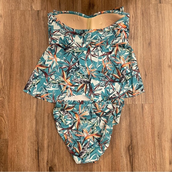 Swimsuits For All Bathing Suit Set Top Bottoms Sz 12 Teal Tropical High Waisted - Picture 2 of 11